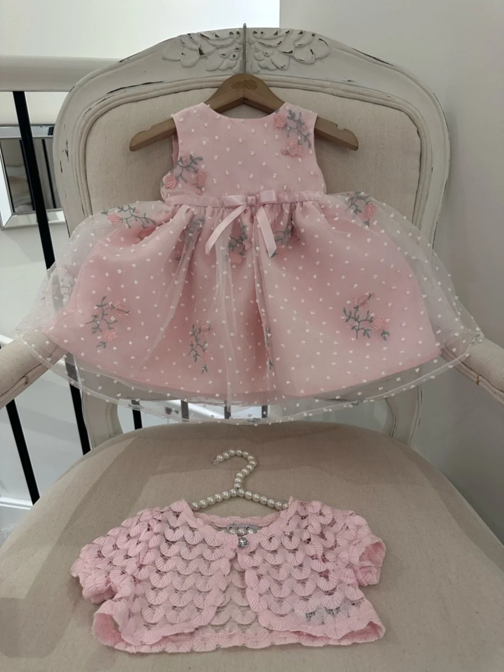 🦢 18 Mth Gorgeous Pink Tulle Princess Baby Dress with Matching Knit Bolero NWOT - Picture 6 of 16